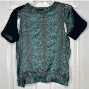 Woman ALEXANDRE HERCHCOVITCH green Black Open Sleeve Wool Shirt Top Small